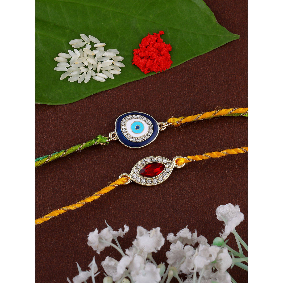 Estele Gold Plated Evil Eye Rakhi with Crystals & Fancy Silk Thread (Pack Of 2)