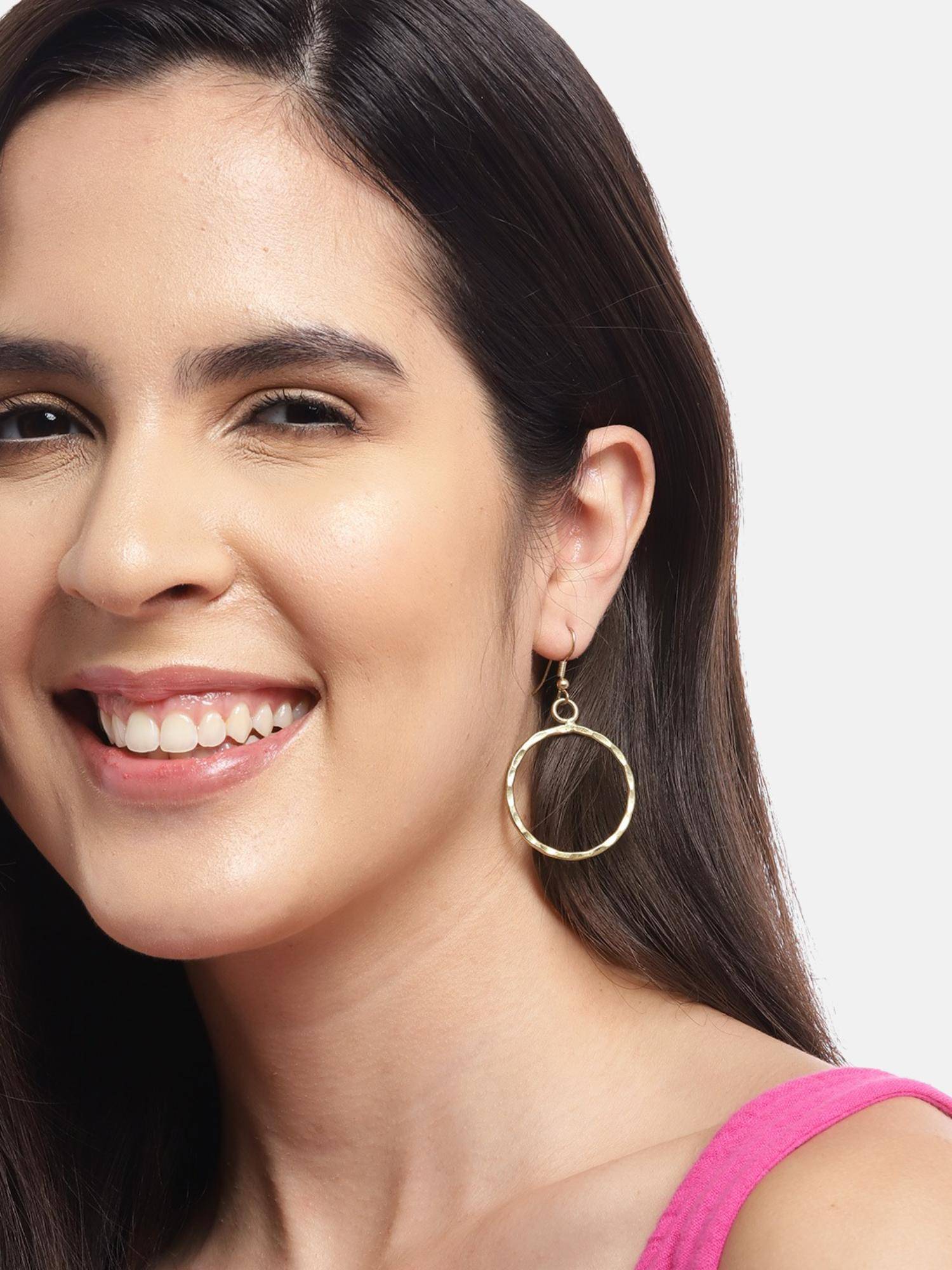 RICHEERA Gold-Plated Circular Drop Earrings