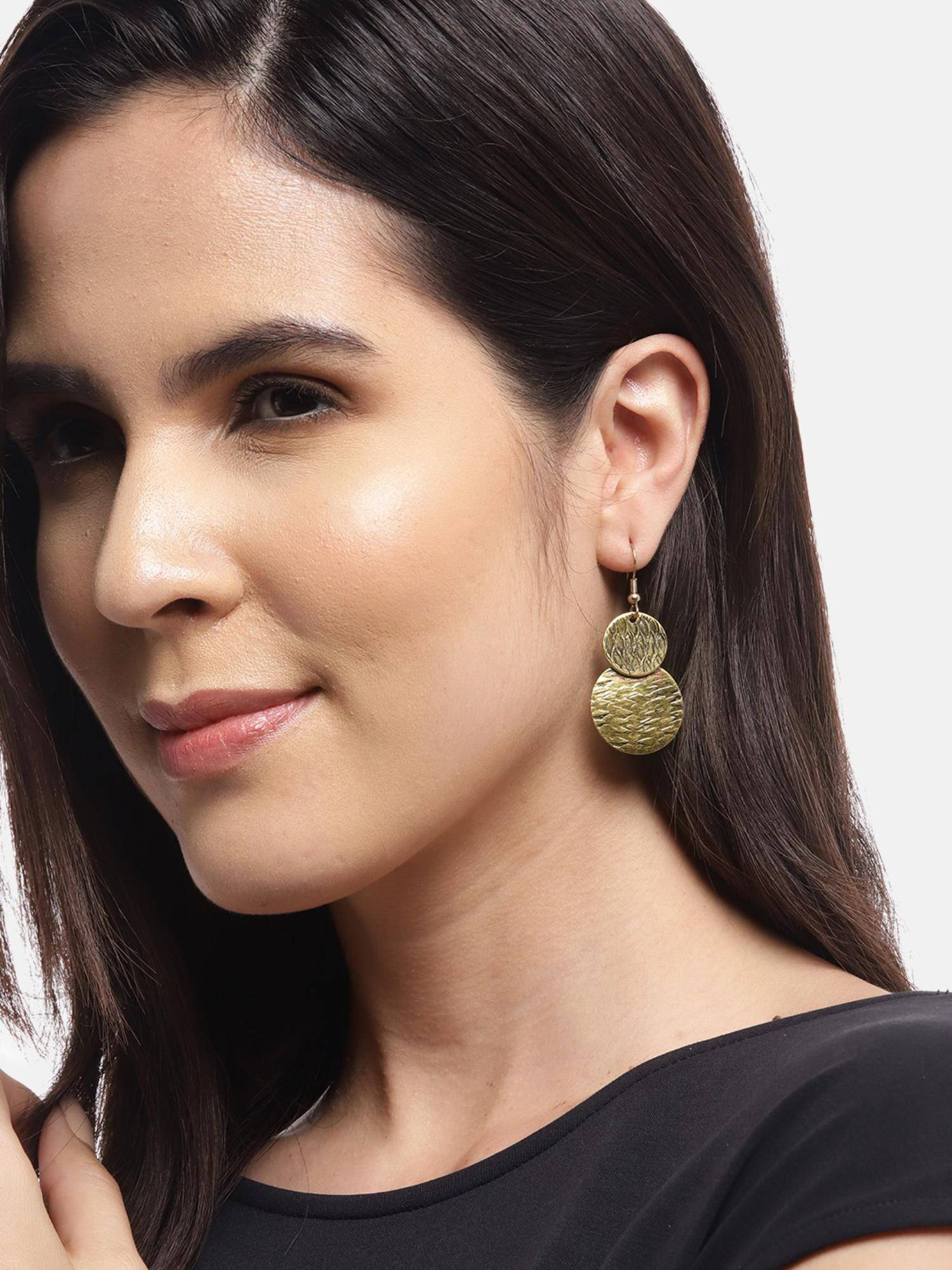 RICHEERA Gold-Plated Circular Drop Earrings