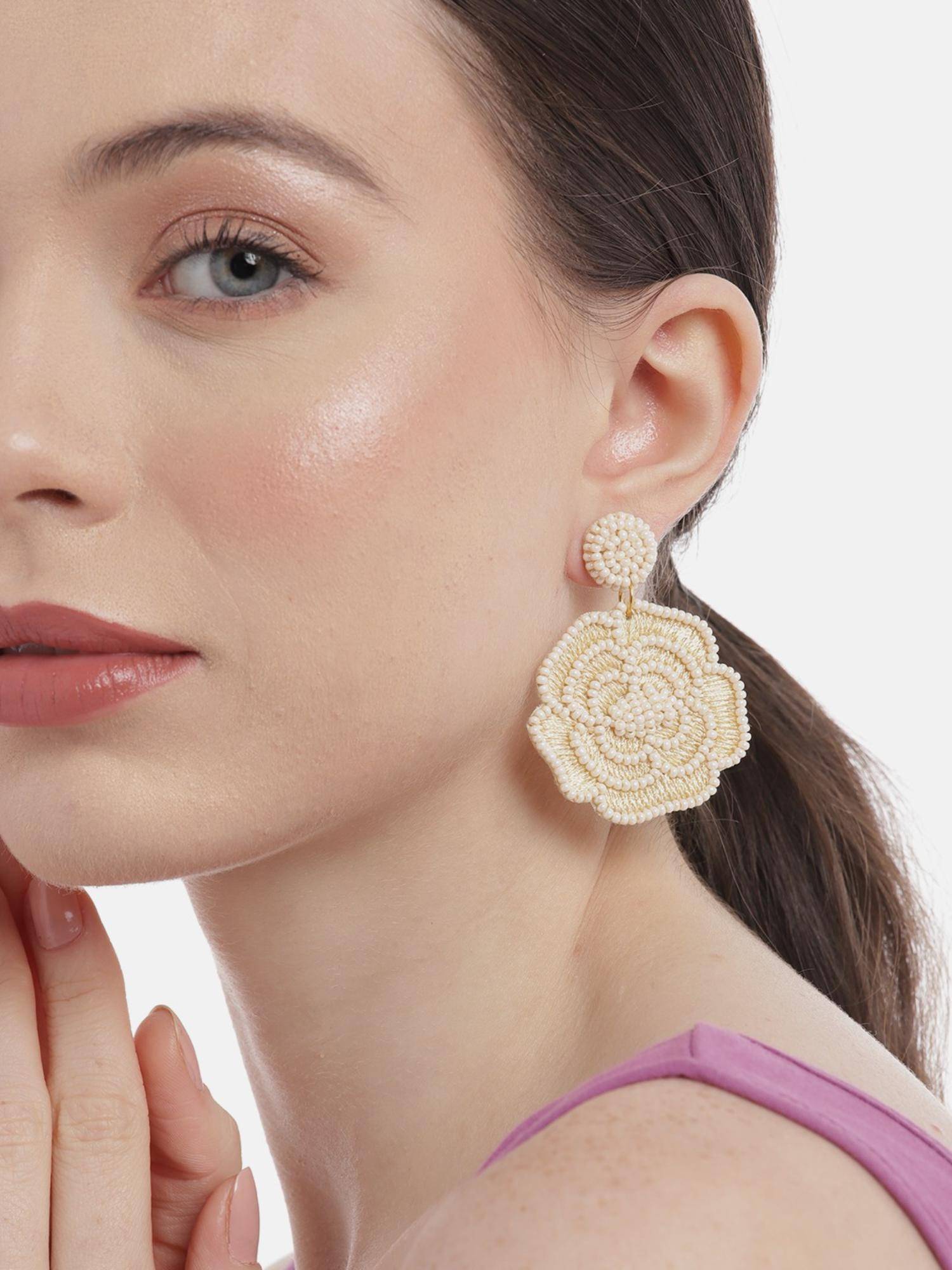 RICHEERA Floral Beaded Drop Earrings