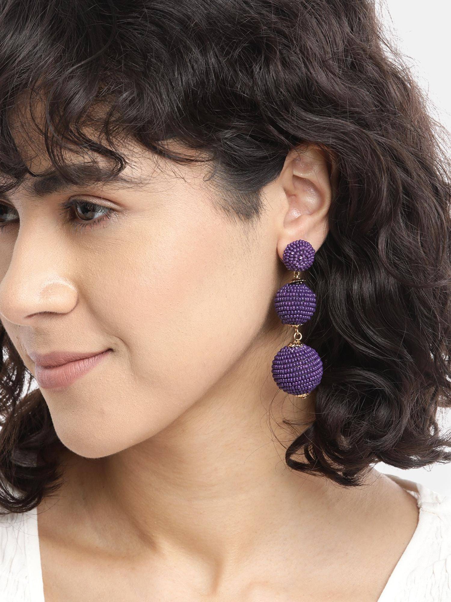 RICHEERA Gold-Plated Artificial Beads Spherical Drop Earrings
