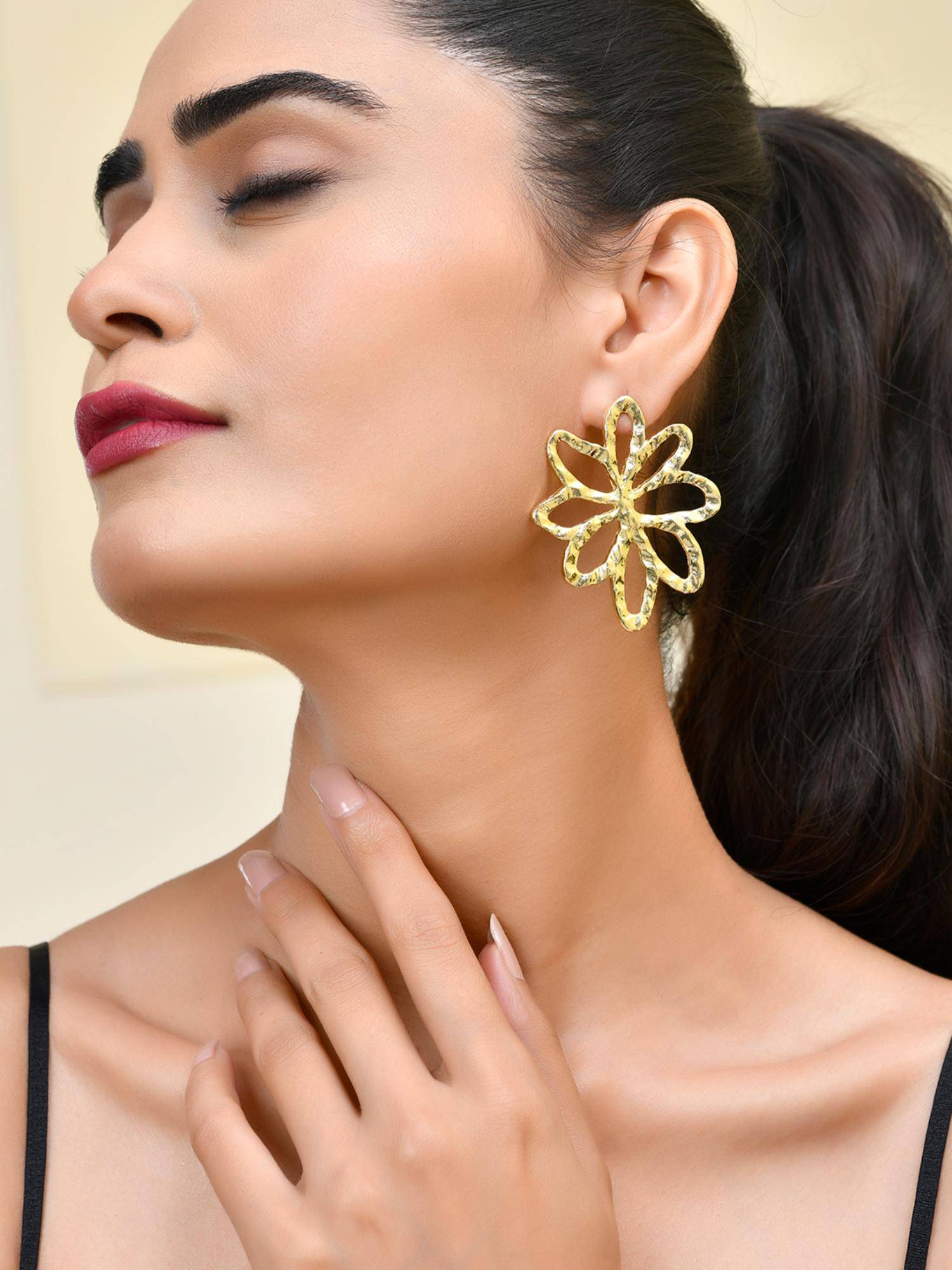 RICHEERA Gold Plated Contemporary Drop Earrings