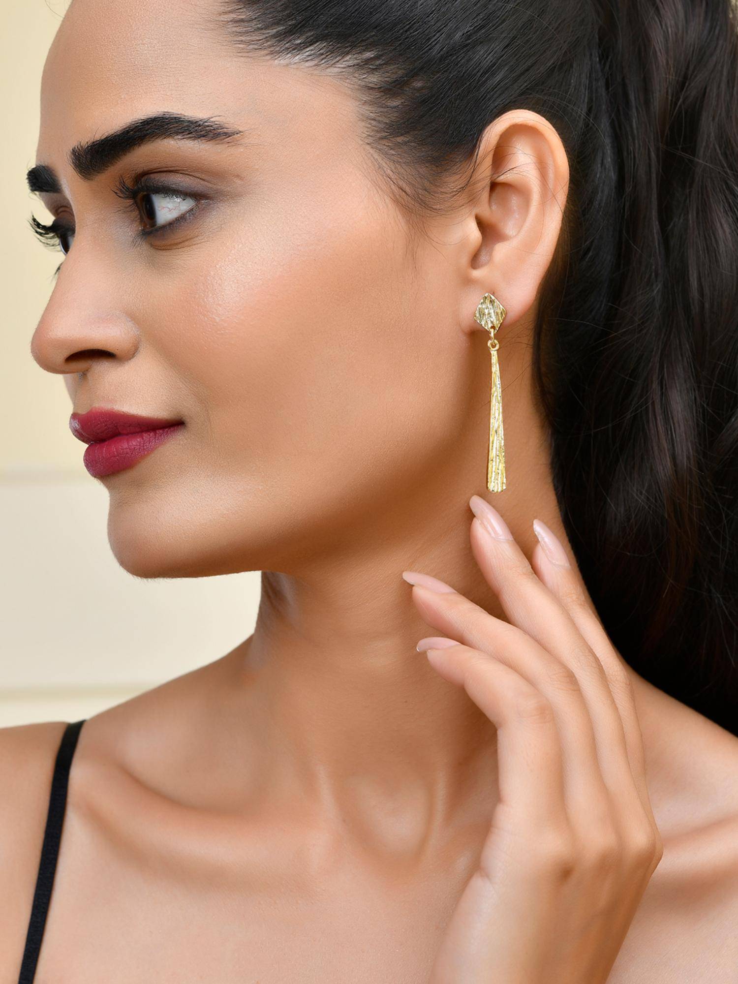 RICHEERA Gold-Plated Contemporary Drop Earrings