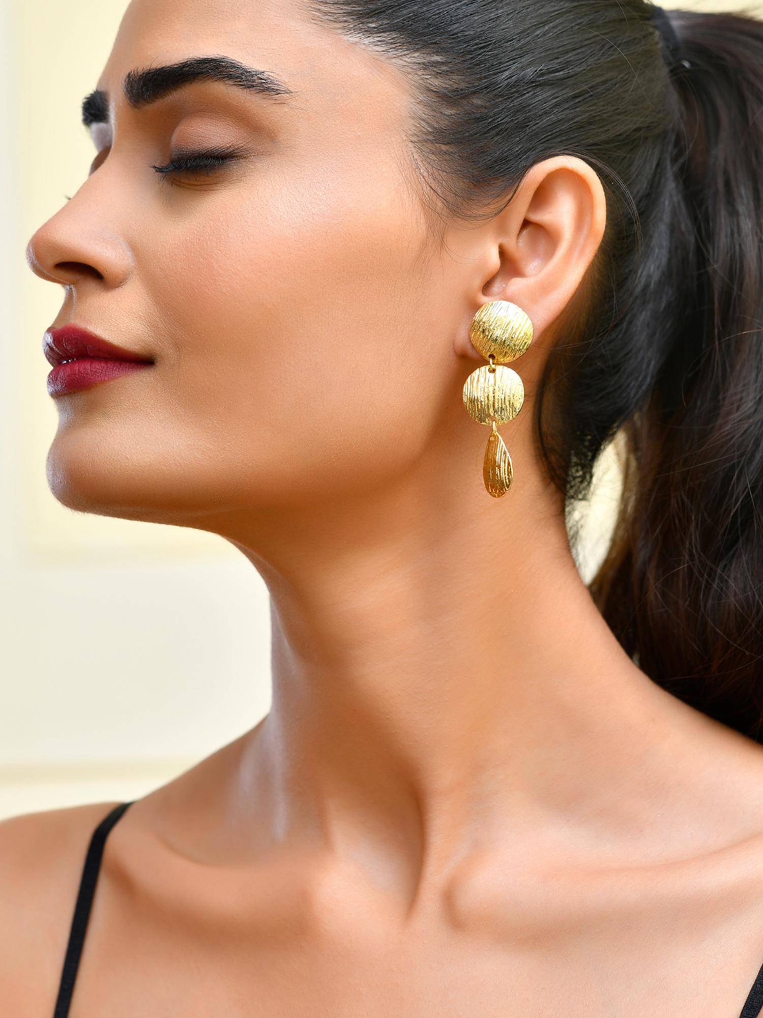 RICHEERA Gold Plated Contemporary Drop Earrings