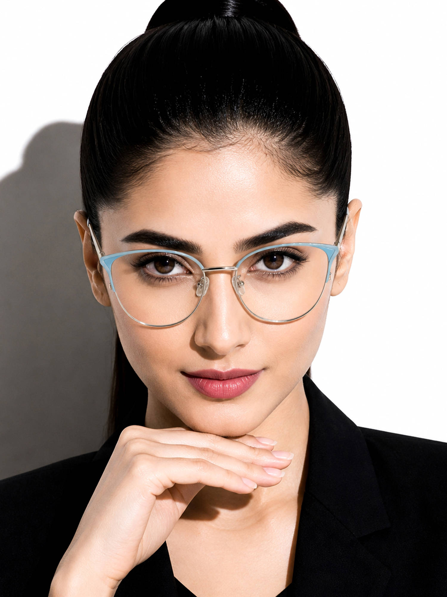 ROYAL SON Full Rim Grey Silver Blue Cut Anti Glare Eye Protection Specs Women- SF0084-C2 (46)