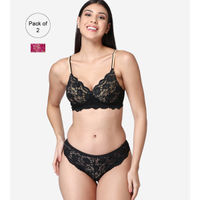 Buy Mod & Shy Lacy Caze,Side Wired, Non Padded Lingerie Set Black online