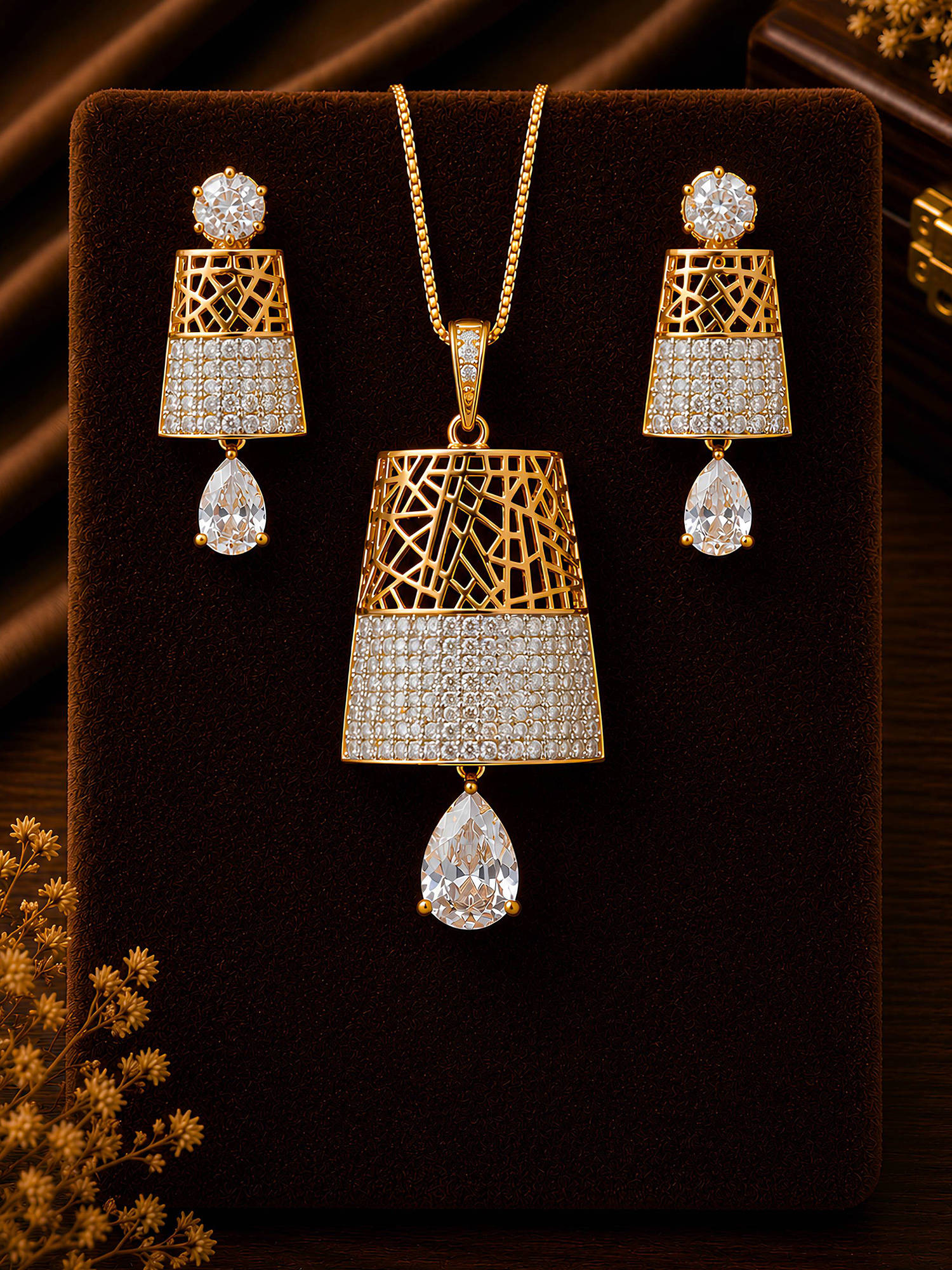 ZEVARLY Ad Pendant High Quality Premium Polish Necklace with Earrings White