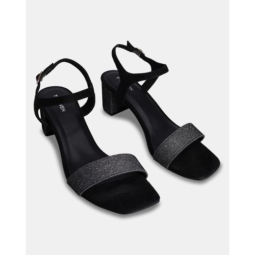 Womens Embellished Block Heels-Black (EURO 38)