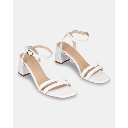 Womens White Block Heel Sandals-White (EURO 39)