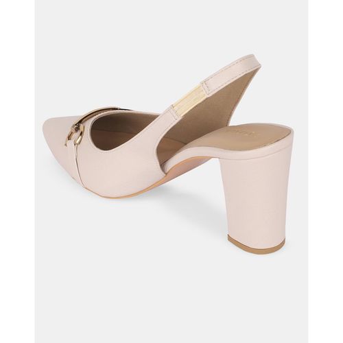 Buy Pointed-Toe Chunky-Heeled Shoes with Sling-Back-Ivory