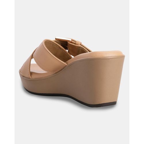 Buy Two Straps Peep-Toe Wedges Sandals-Beige Online