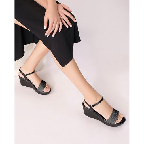 Womens Black Embellished Wedges Sandals-Black (EURO 39)