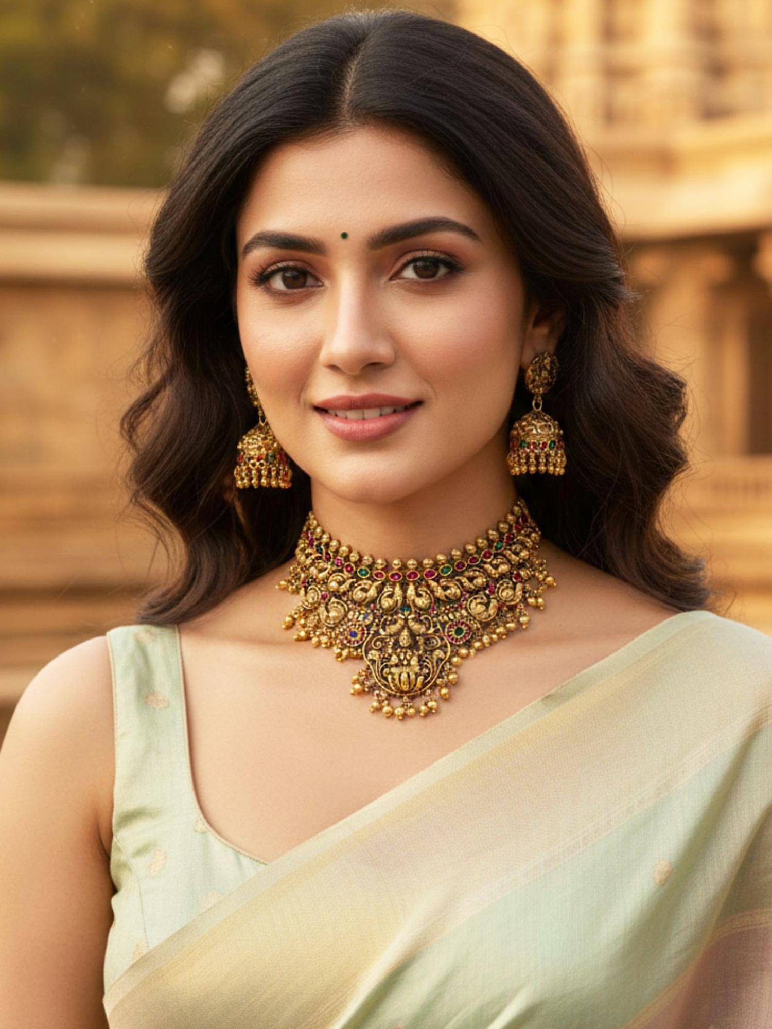 Karatcart South Indian Temple Design Gold-Plated Lakshmi Peacock Choker Jewellery Set for Women