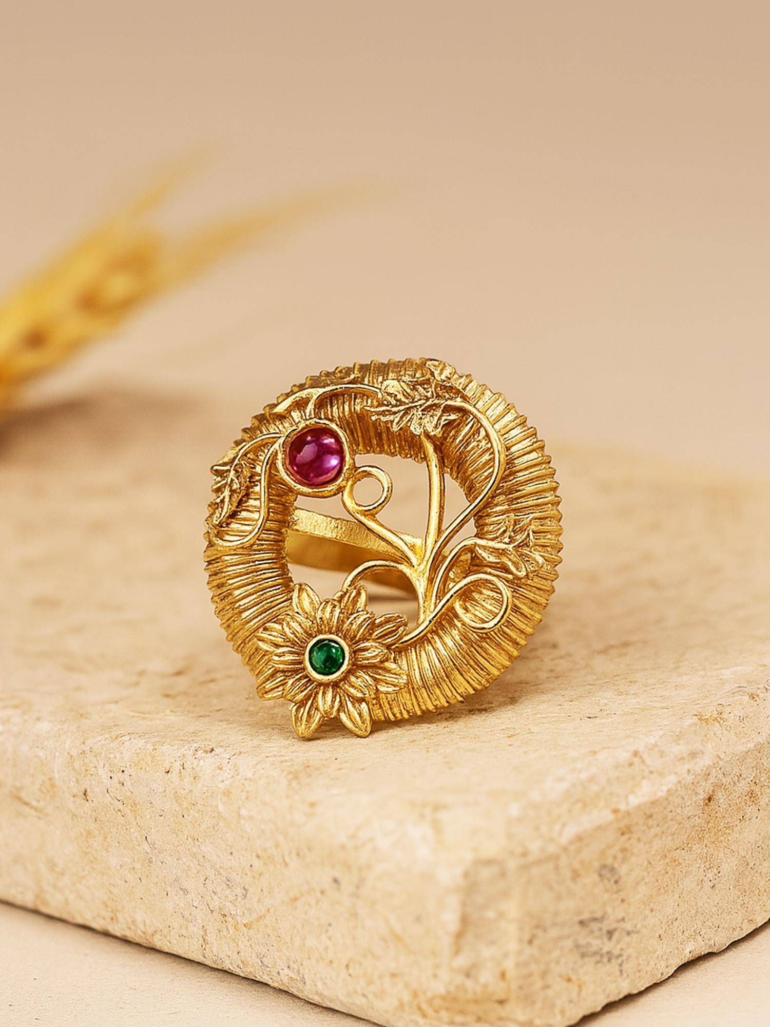 Karatcart Gold Plated Floral Design Cocktail Ring for Women