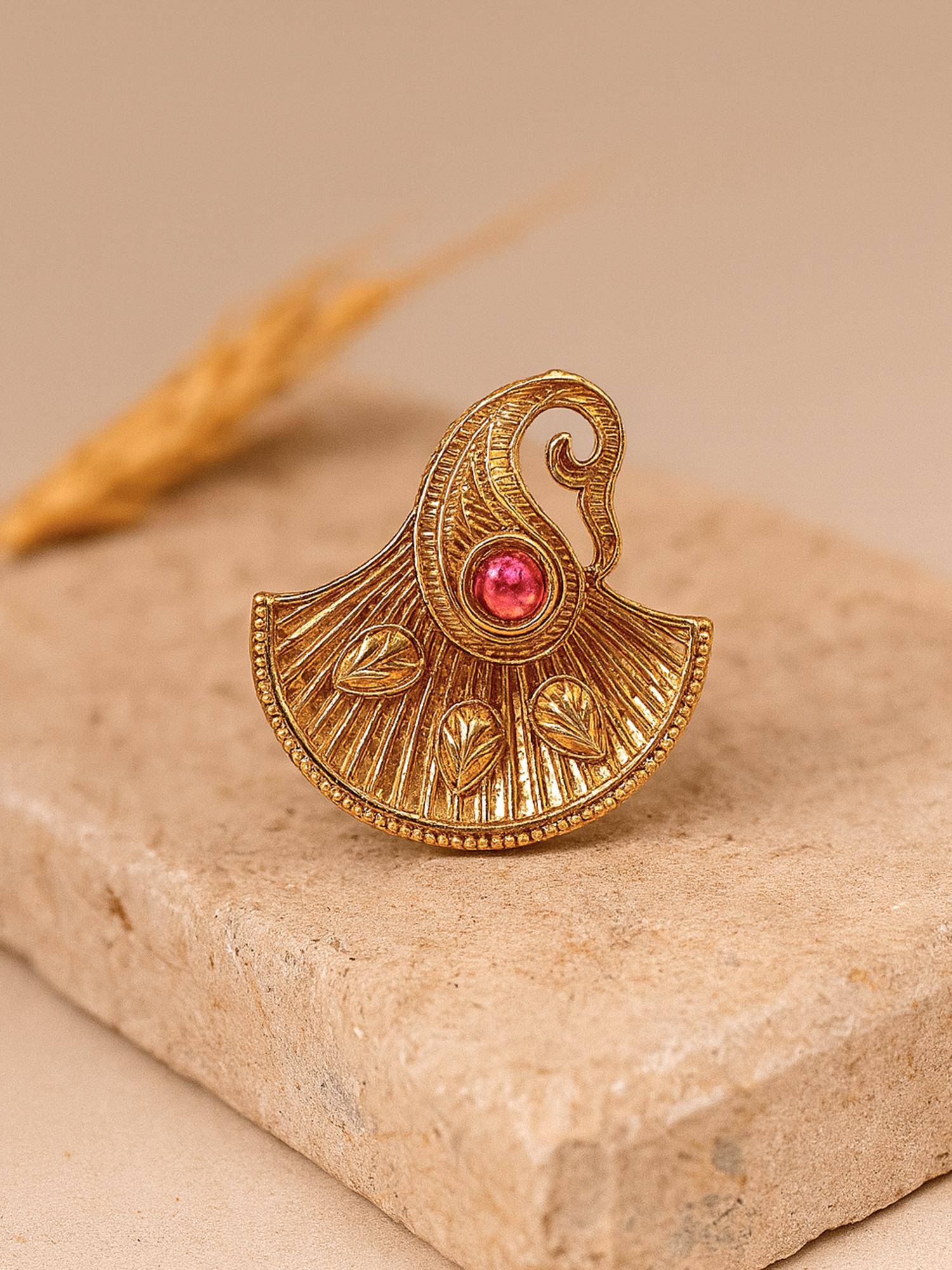 Karatcart Gold Plated Red Stone Cocktail Ring for Women