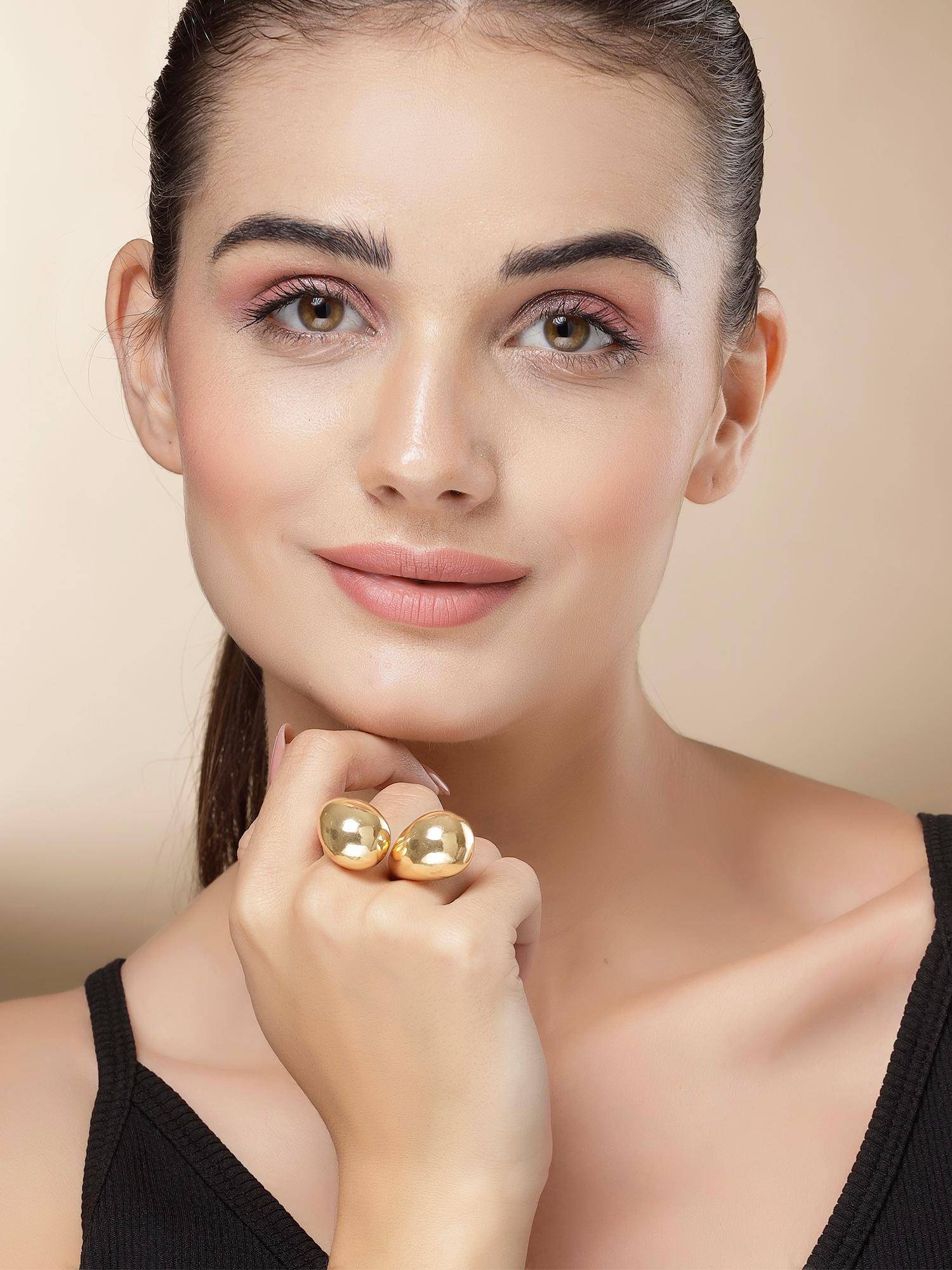 Karatcart Bohey by Stylish Gold Plated Abstract Teardrop Ring for Women