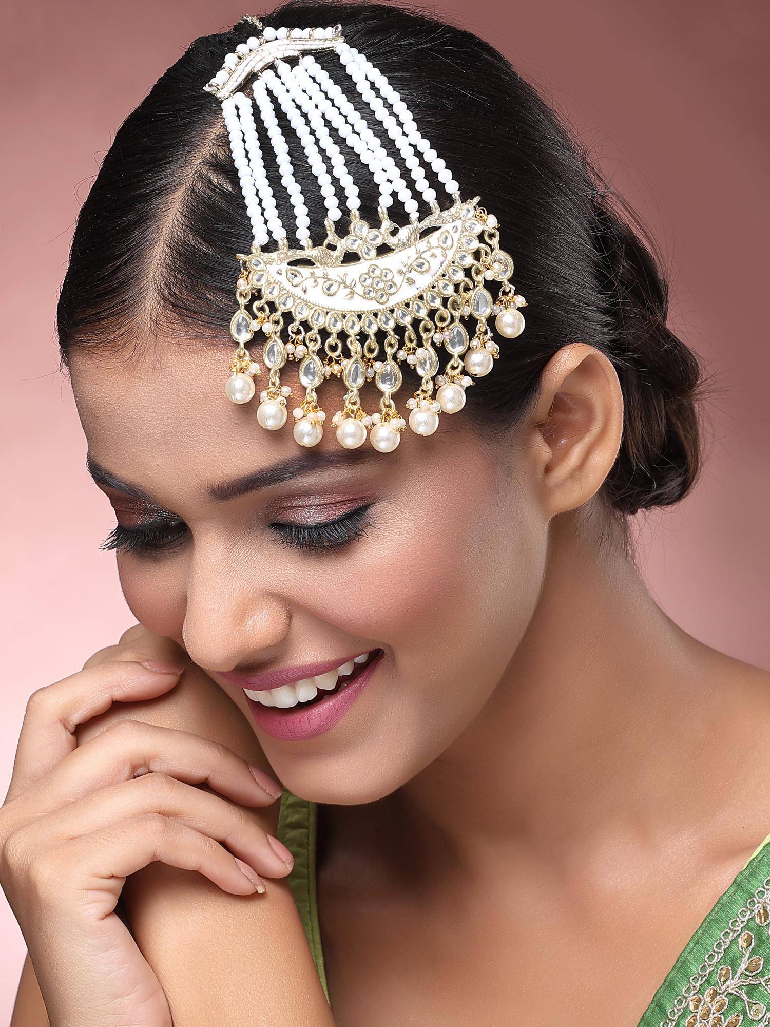 Karatcart Traditional Gold Plated Handcrafted Meenakari Passa with Pearls for Women