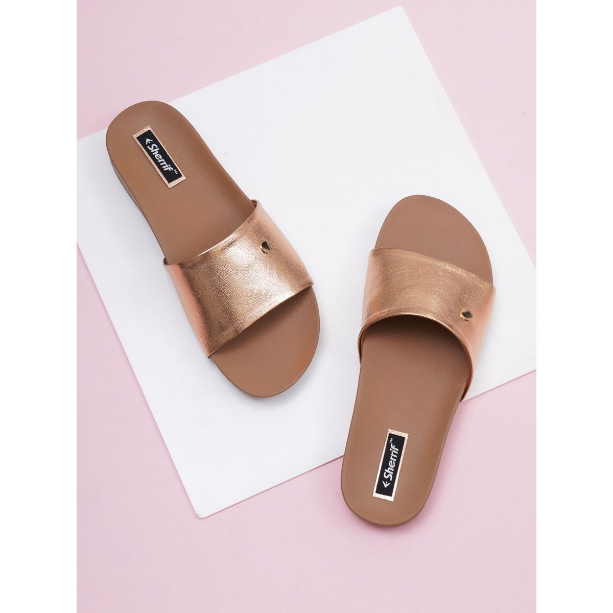 Buy Sherrif Shoes Women's Rose Gold Color Flip-flops Online
