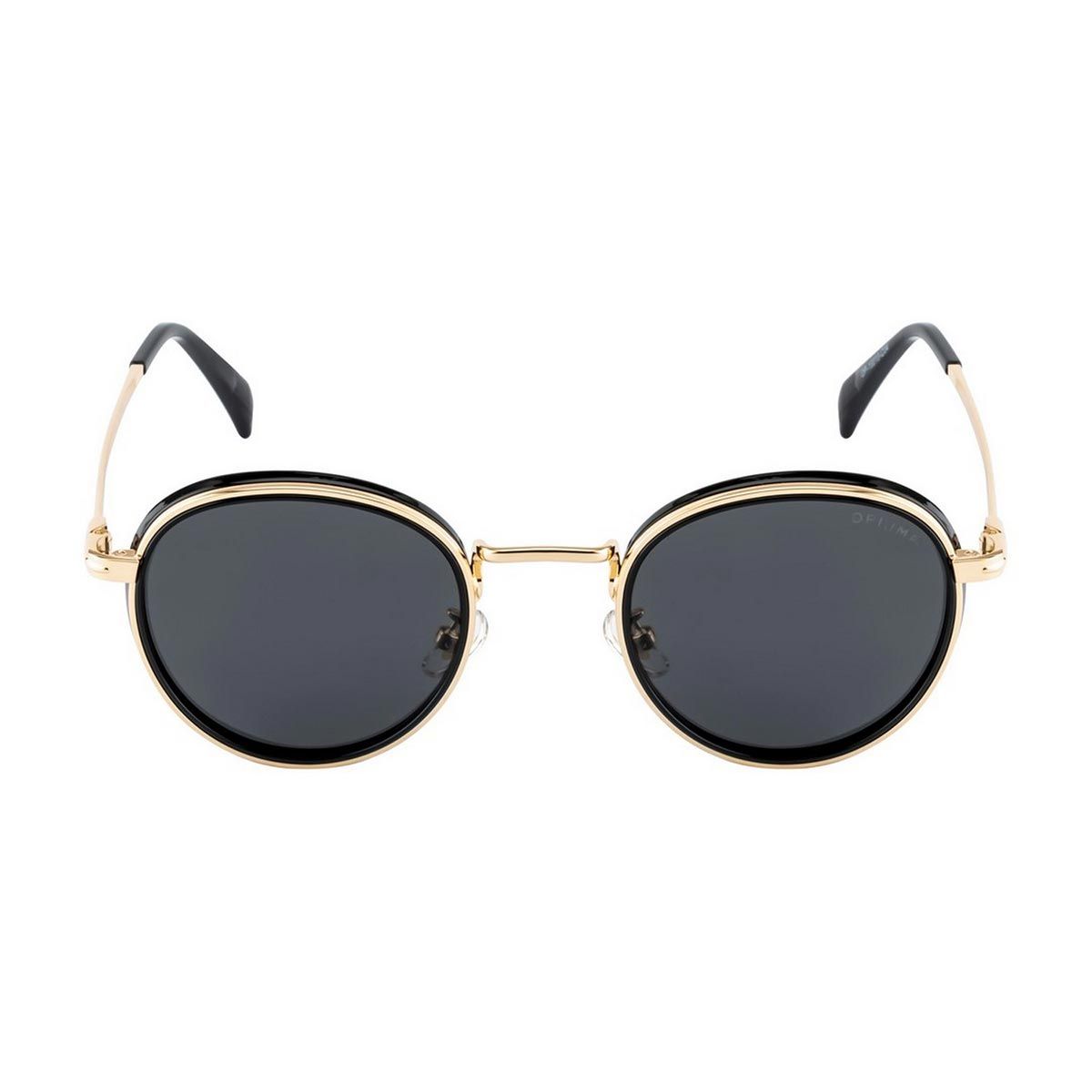 Opium Eyewear Unisex Black Round Sunglasses with Polarised and UV ...