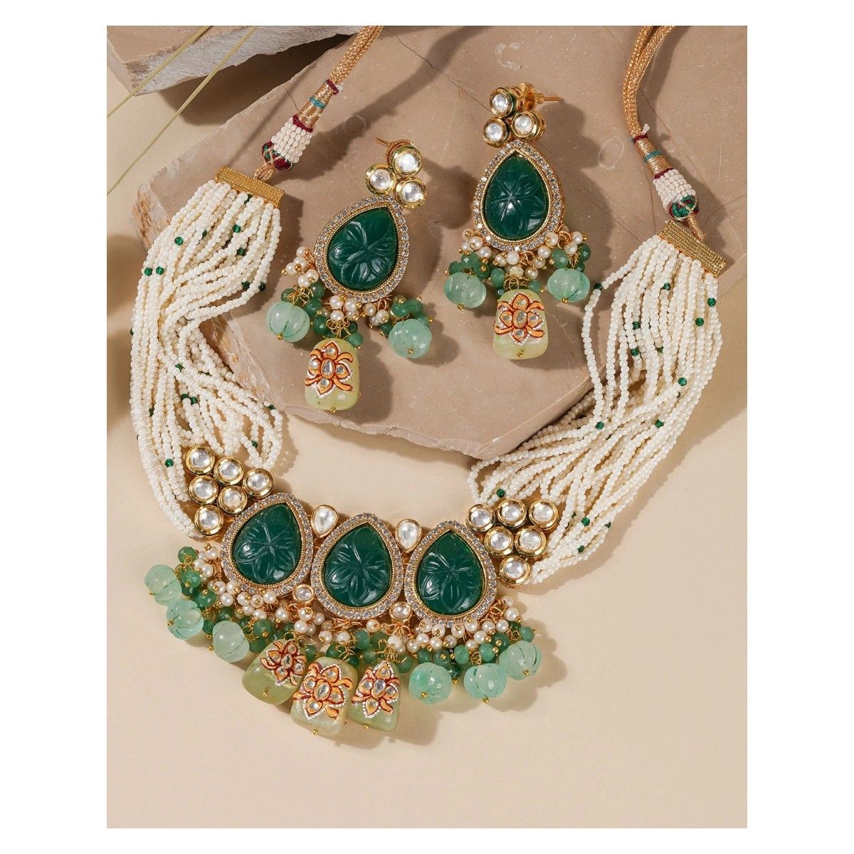 Buy Queen Be Emerald Green Navya Necklace Set Online