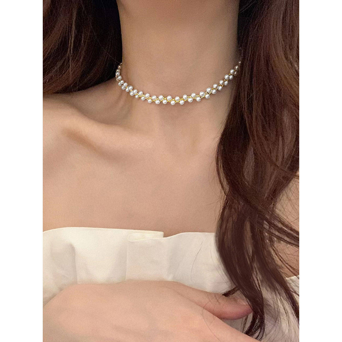 Peora Gold Plated White Pearl Stylish Choker
