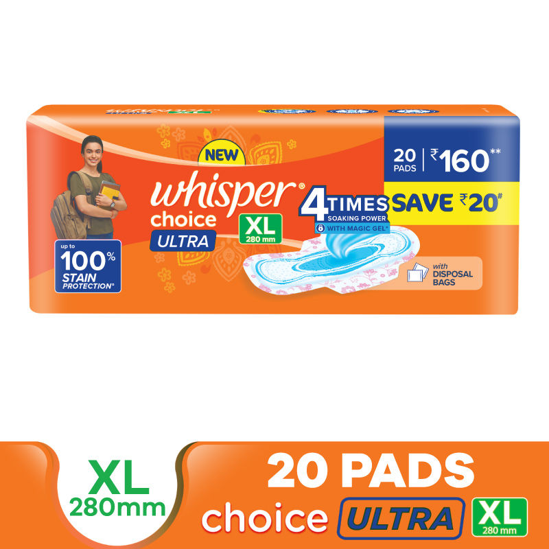 Whisper Sanitary Pads - Choice Ultra Wings Extra Large, 20 Pads