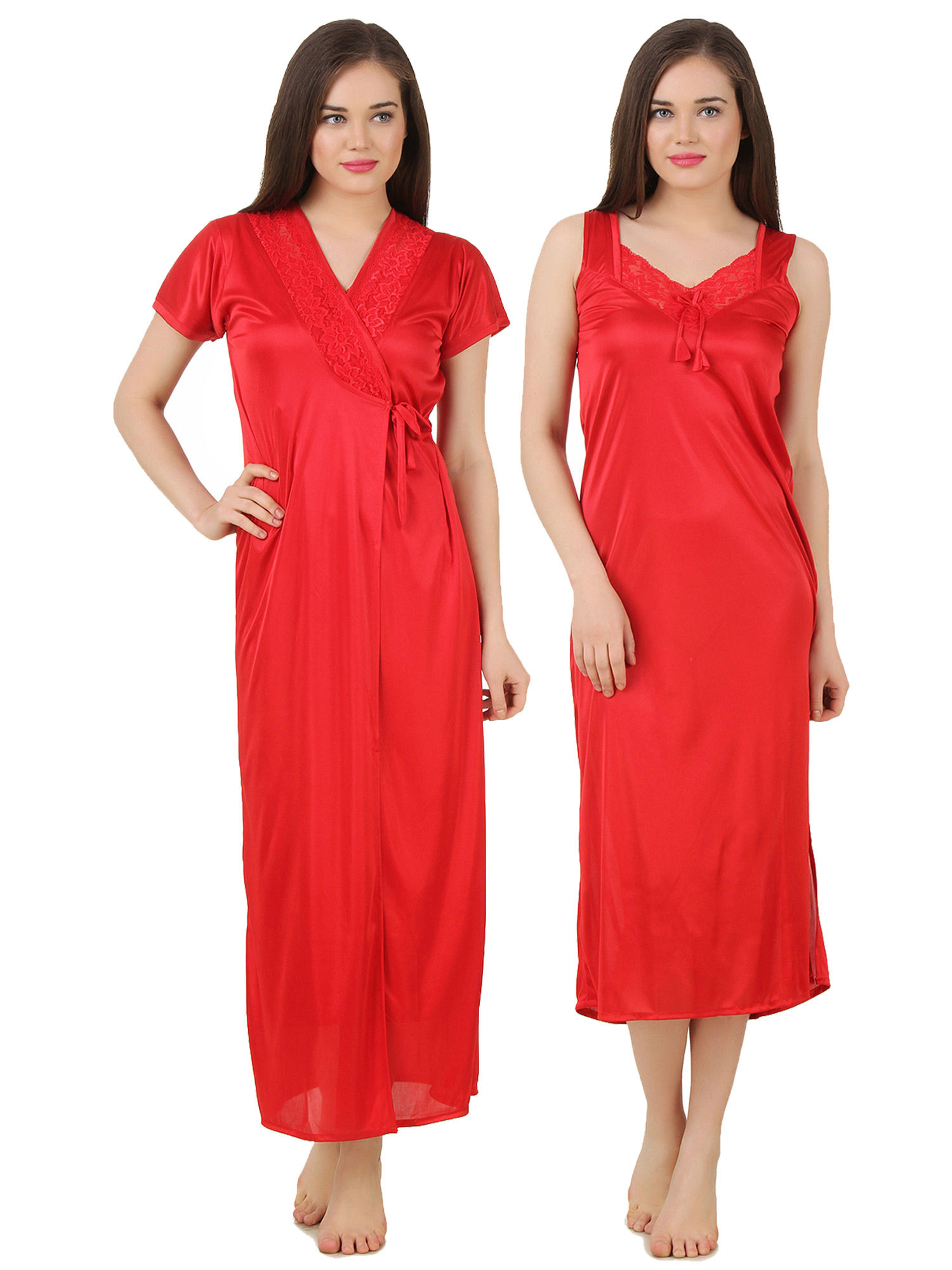 Buy Fasense Women Satin Nightwear Sleepwear 2 Pc Set Of Nighty, Robe ...