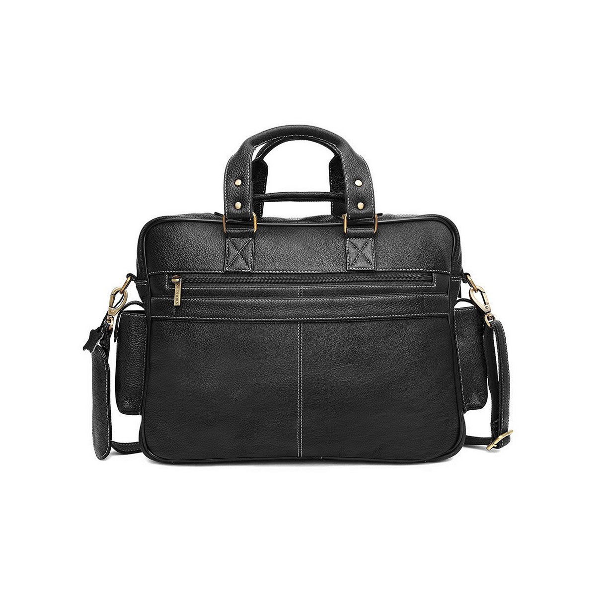 WILDHORN Black Leather Laptop Messenger Bag for Men Padded Laptop