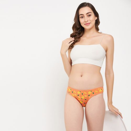 Buy Clovia Low Waist Tutty Fruity Printed Bikini Panty - Cotton - Orange  online