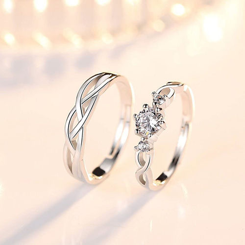 Karatcart Platinum Plated Austrian Crystal Adjustable Solitaire Couple  Rings With Red Rose Case