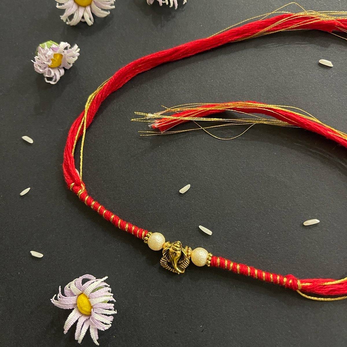 Digital Dress Room Designer Rakhi Ganesha God Designs White RedGolden Thread Rakhi