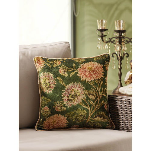 Pure Home Living Green Floral Stripe Print Velvet Cushion Cover