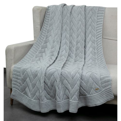 Wishbone Gray Knit Throw Blanket Threshold Chenille Cable Knit