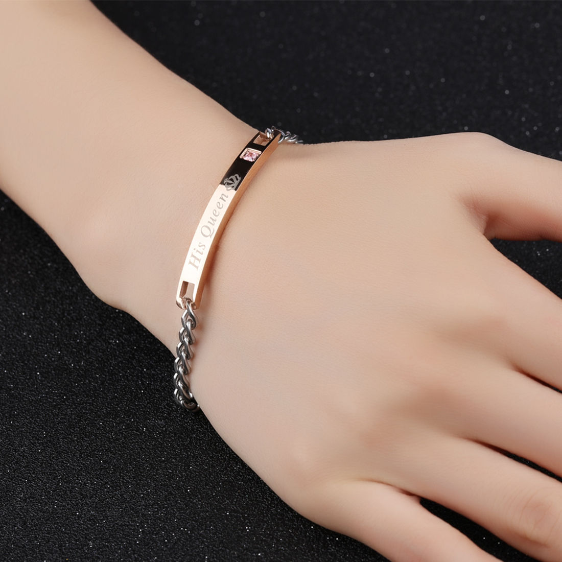 Stylish and Charming HIs Her king Queen Rose Gold and Black Couple Bracelet