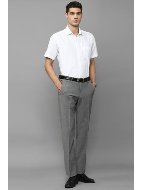 Men Grey Slim Fit Check Flat Front Formal Trousers