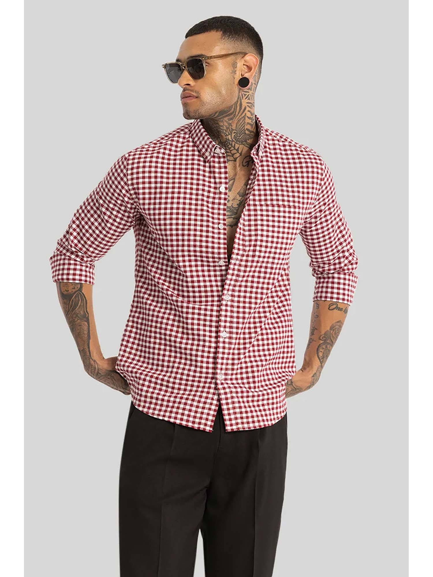Snitch Red Buy Snitch Red Gingham Checks Shirt Online