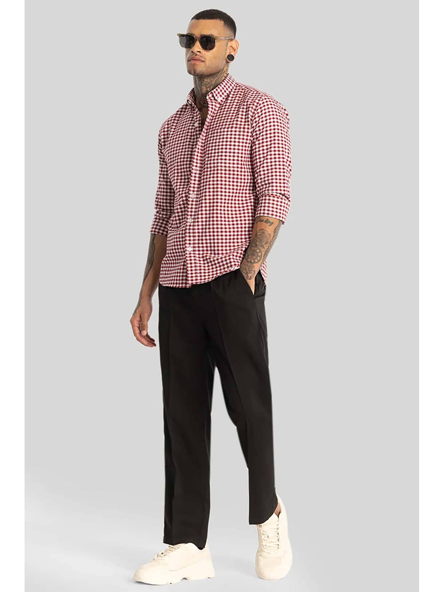 Snitch Red Buy Snitch Red Gingham Checks Shirt Online