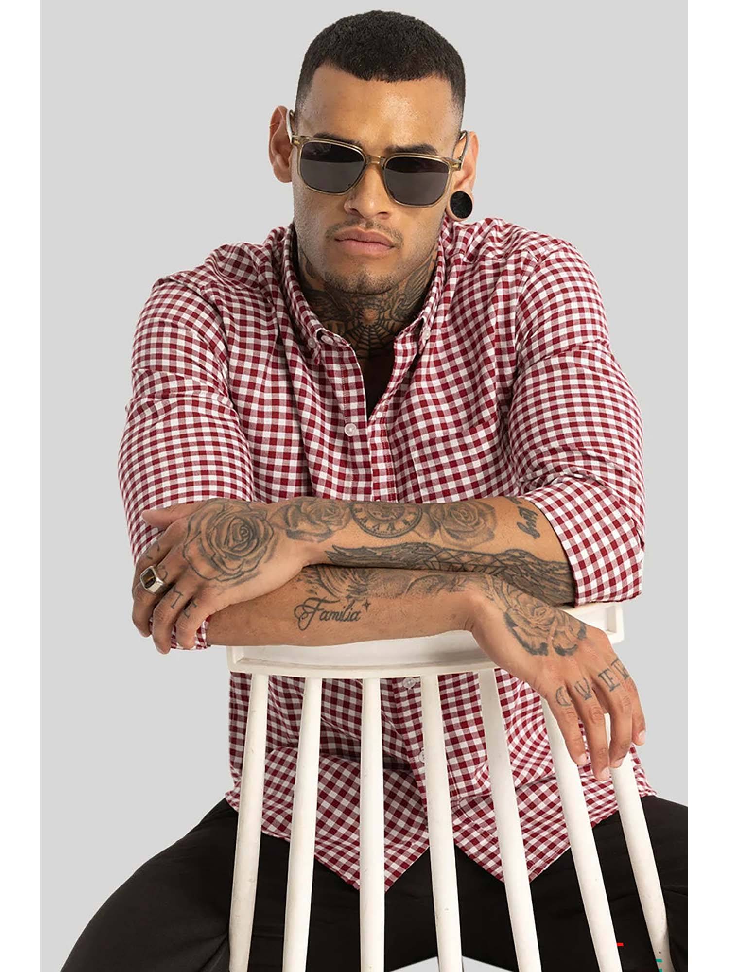 Snitch Red Buy Snitch Red Gingham Checks Shirt Online
