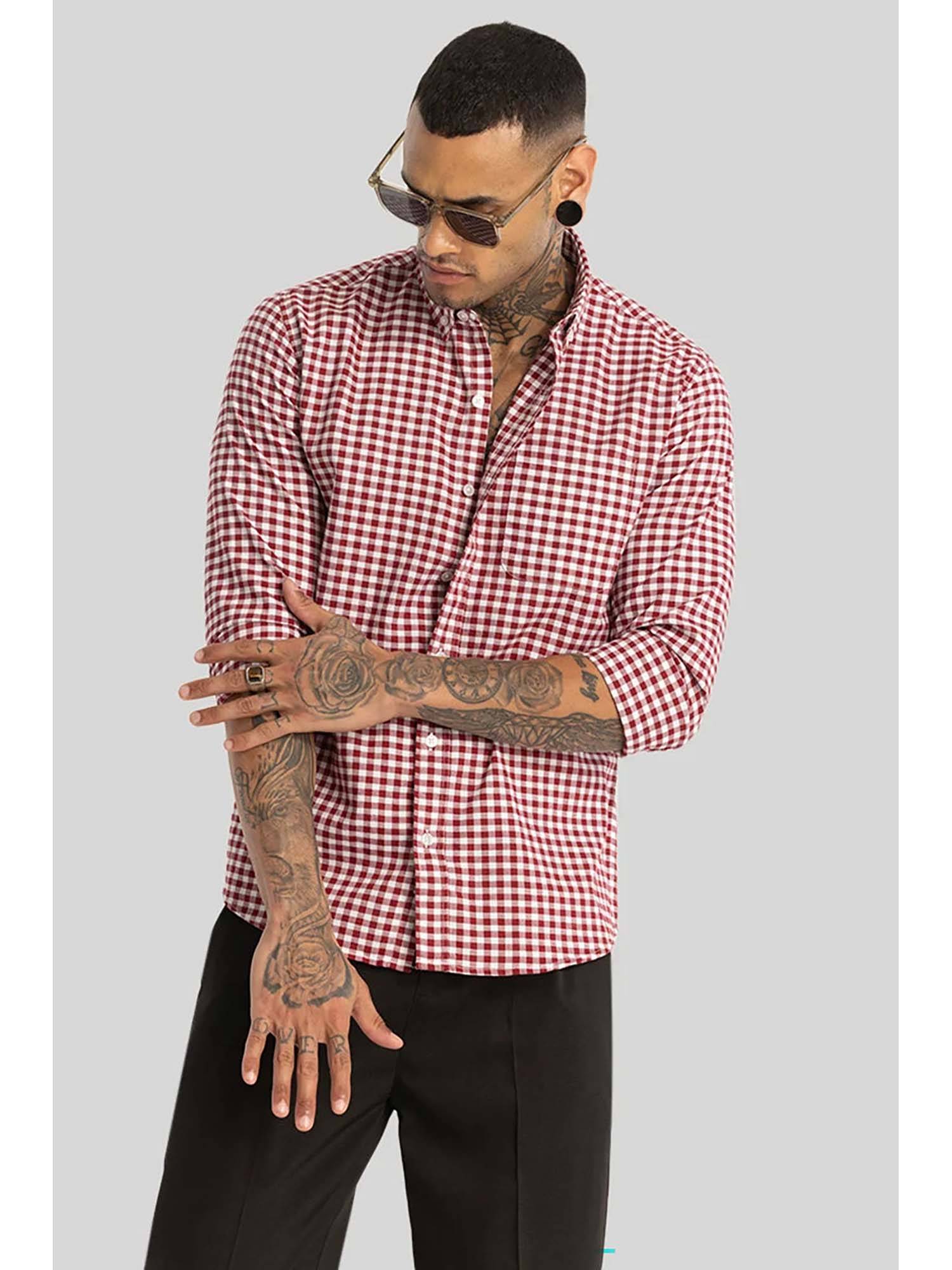 Snitch Red Buy Snitch Red Gingham Checks Shirt Online