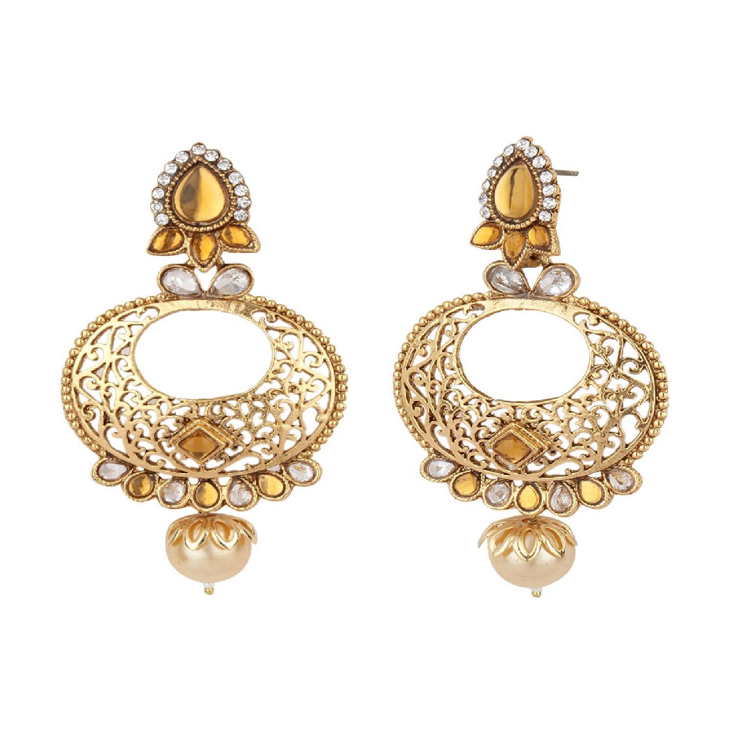 Anika's Creation Traditional American Diamond Gold Plated Peacock Green Maroon Danglers