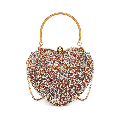 Buy Diana Korr Round Handle Heart Shaped Glitter Clutch Gold Online