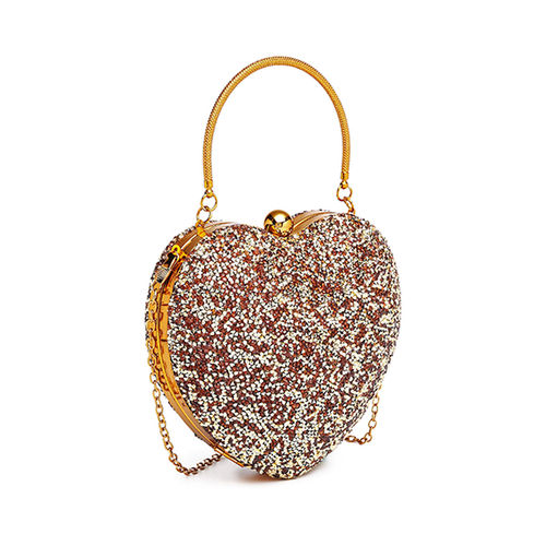 Buy Diana Korr Round Handle Heart Shaped Glitter Clutch Gold Online