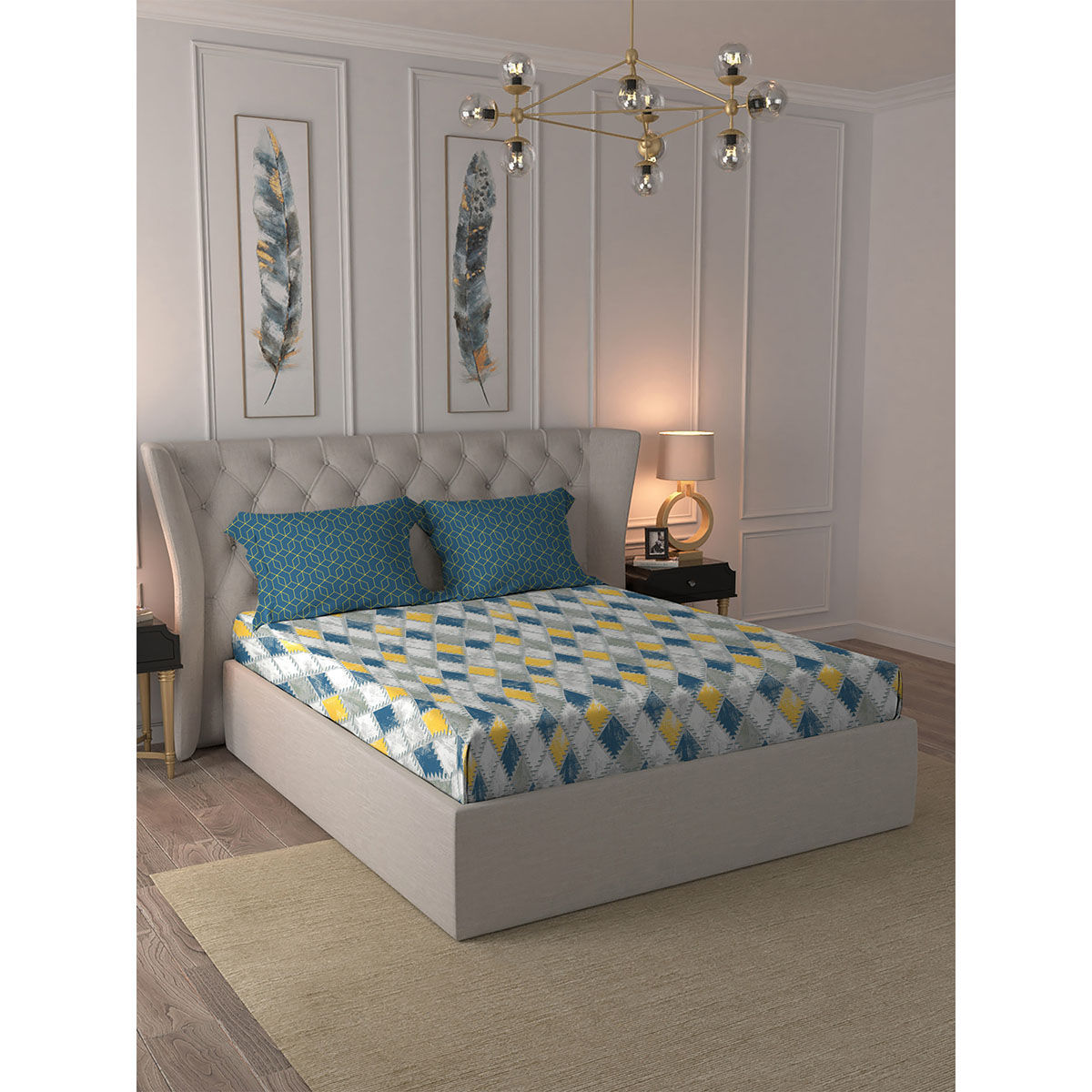 Trident Celebration Double Bedsheet Set Cotton 1 Bedsheet 2 Pillow