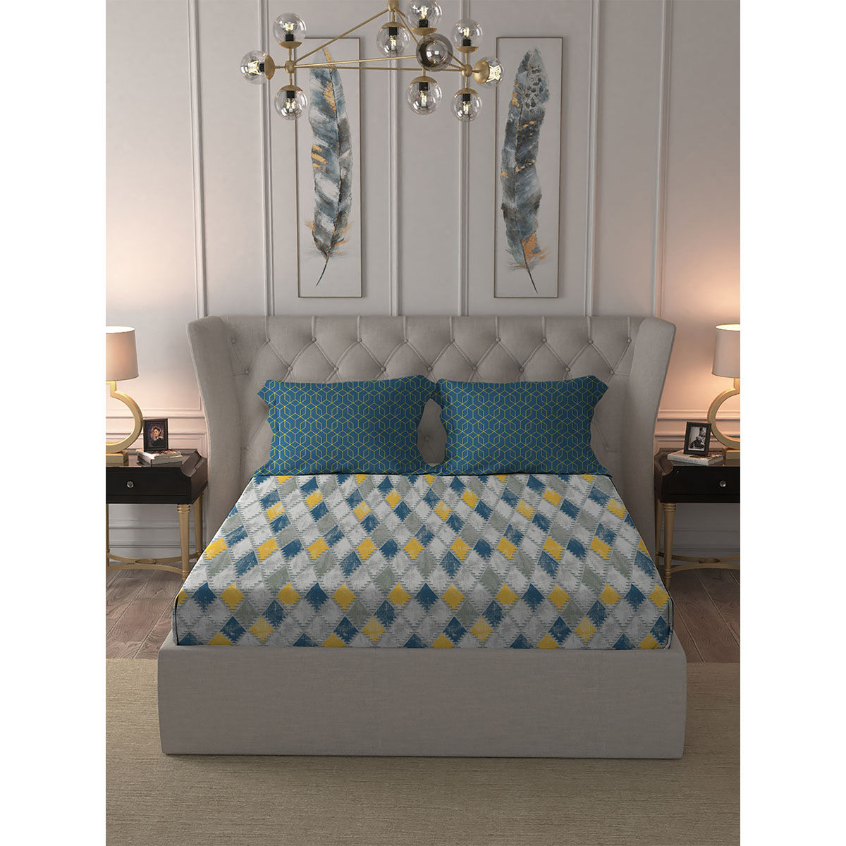 Trident Celebration Double Bedsheet Set Cotton 1 Bedsheet 2 Pillow