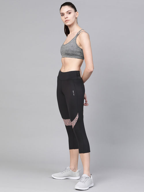 Buy Alcis Women Black Solid Three-Fourth Training Tights (L) Online