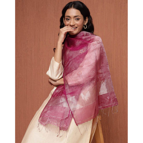 Buy Fabindia Pink Silk Blend Jamdani Woven Stole Online