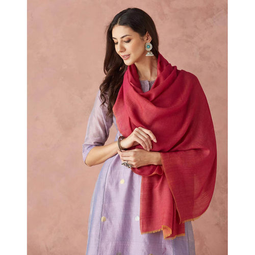 Buy Fabindia Pink Wool Woven Stole Online