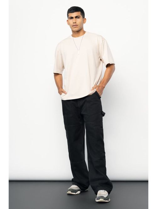 FREAKINS Men's Black Patch Pocket Cargo Style Jeans