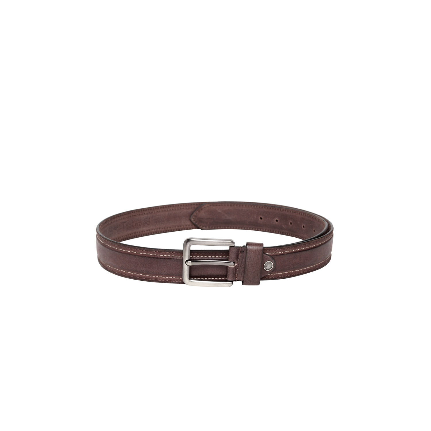 Teakwood Men Brown Genuine Leather Belt with contrast stitch details - 38