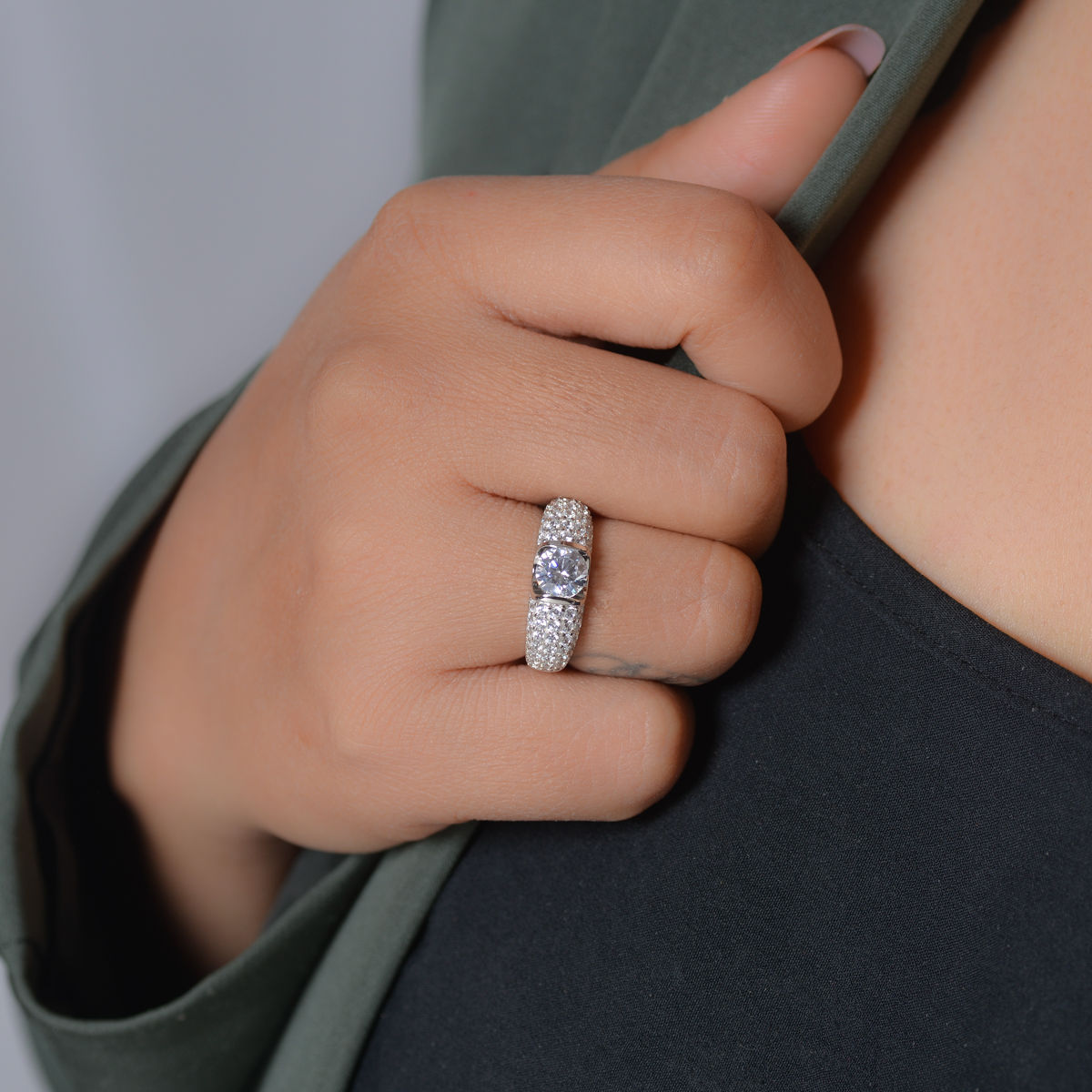 Buy Simple Silver Diamond Ring, Sterling Silver Hammered Band, Conflict  Free Solitaire Diamond Ring, Dainty Silver Diamond Ring Online in India -  Etsy